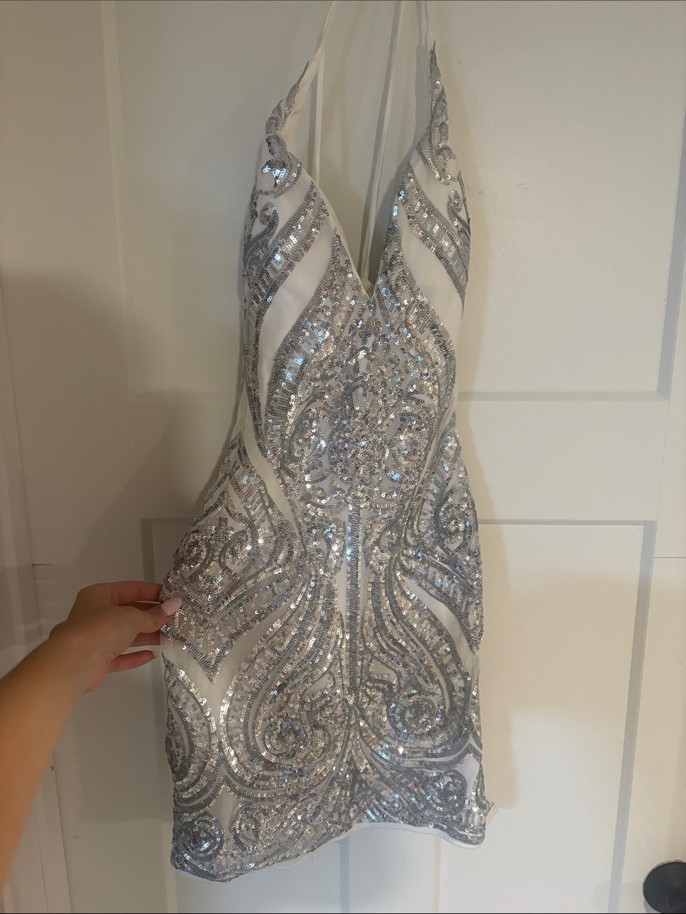 White and Silver Sequin Halter Mini Dress NWT Windsor
